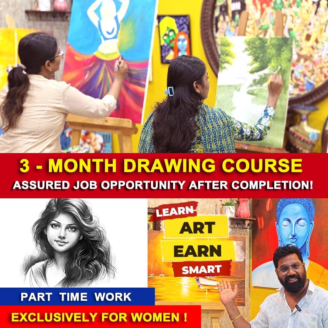 3 Month Drawing Course for Women - Part Time Work - 100% Job